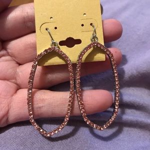Pink rhinestone oval earrings